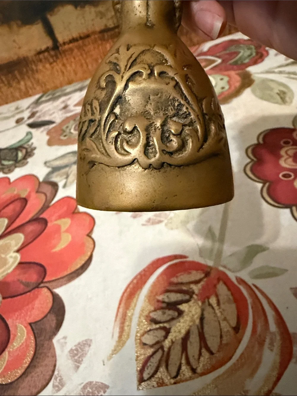 Brass Decorative Colonial Bell with Floral Detailing